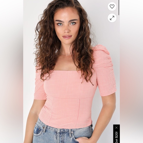Lulus Blushin' Babe Pink Gingham Ruched Puff Sleeve Top - Picture 17 of 17